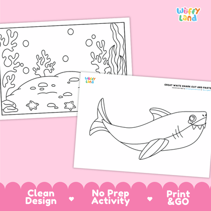 Great White Shark Cut and Paste and Coloring Activity Worksheets