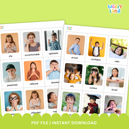 Kartu Flash Emosi Perasaan Autisme Pendidikan Khusus dengan Gambaran Nyata
