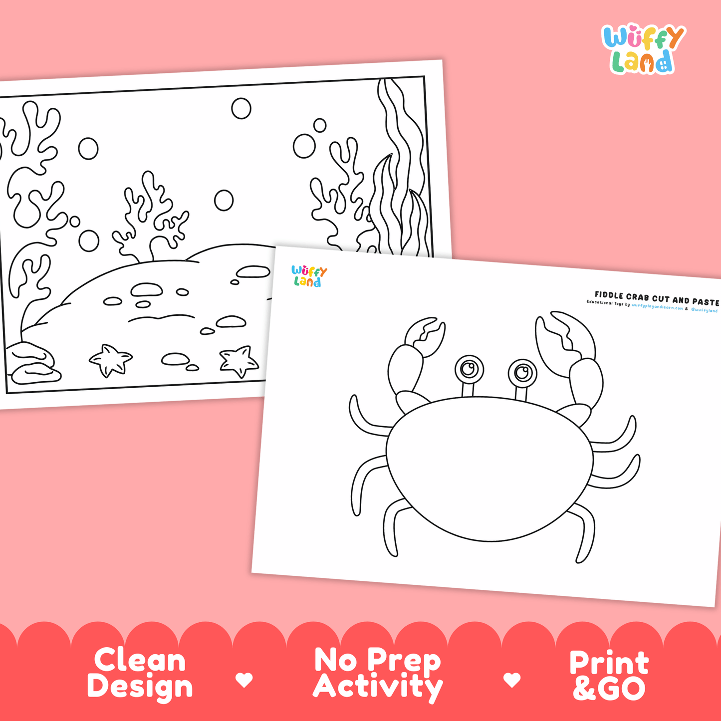 Fiddle Crab Cut and Paste Craft | Crab Coloring Page & Ocean Animal Activity