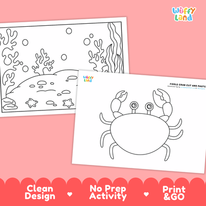 Fiddle Crab Cut and Paste Craft | Crab Coloring Page & Ocean Animal Activity