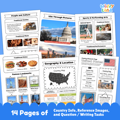 United States Country Research Project Worksheets and Activity Pages