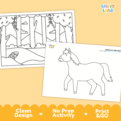Horse Cut and Paste and Coloring Activity Worksheets