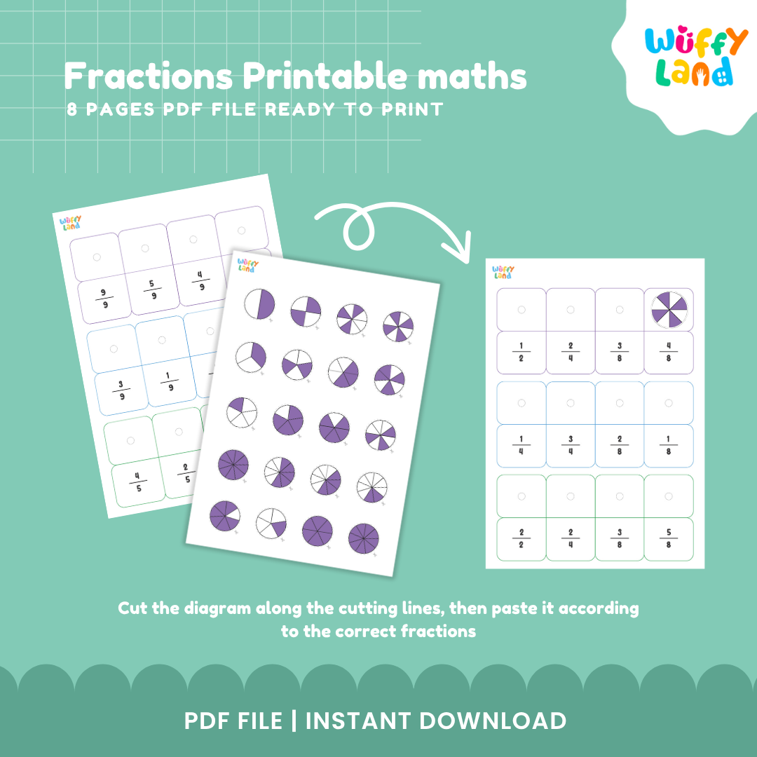 Lembar Kerja Pecahan yang Dapat Dicetak untuk Anak-Anak - Pusat Matematika Pencocokan Pecahan Visual