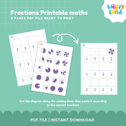Lembar Kerja Pecahan yang Dapat Dicetak untuk Anak-Anak - Pusat Matematika Pencocokan Pecahan Visual