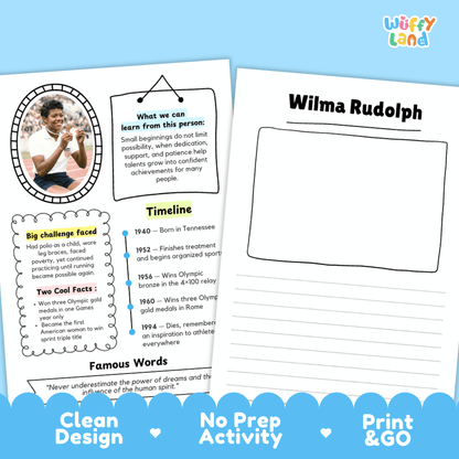 Wilma Rudolph Famous People Research Page Worksheets and Biography Activity