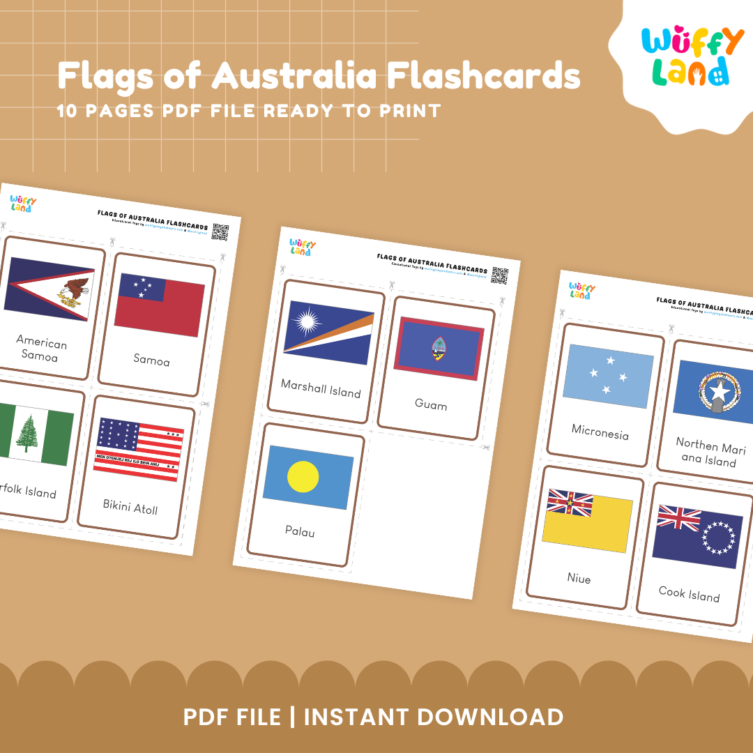 Flags of Australia Flashcards 23 Printable Flashcards for Kids - Geography Learning