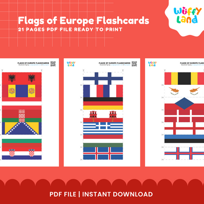 Flags of Europe Flashcards – 52 Printable Geography Cards for Kids Montessori Learning Tool for Homeschool & Classroom