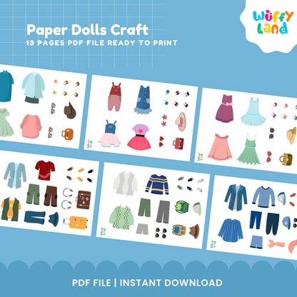 Printable Paper Dolls Craft Kit - DIY Kids Activity - Instant Download PDF