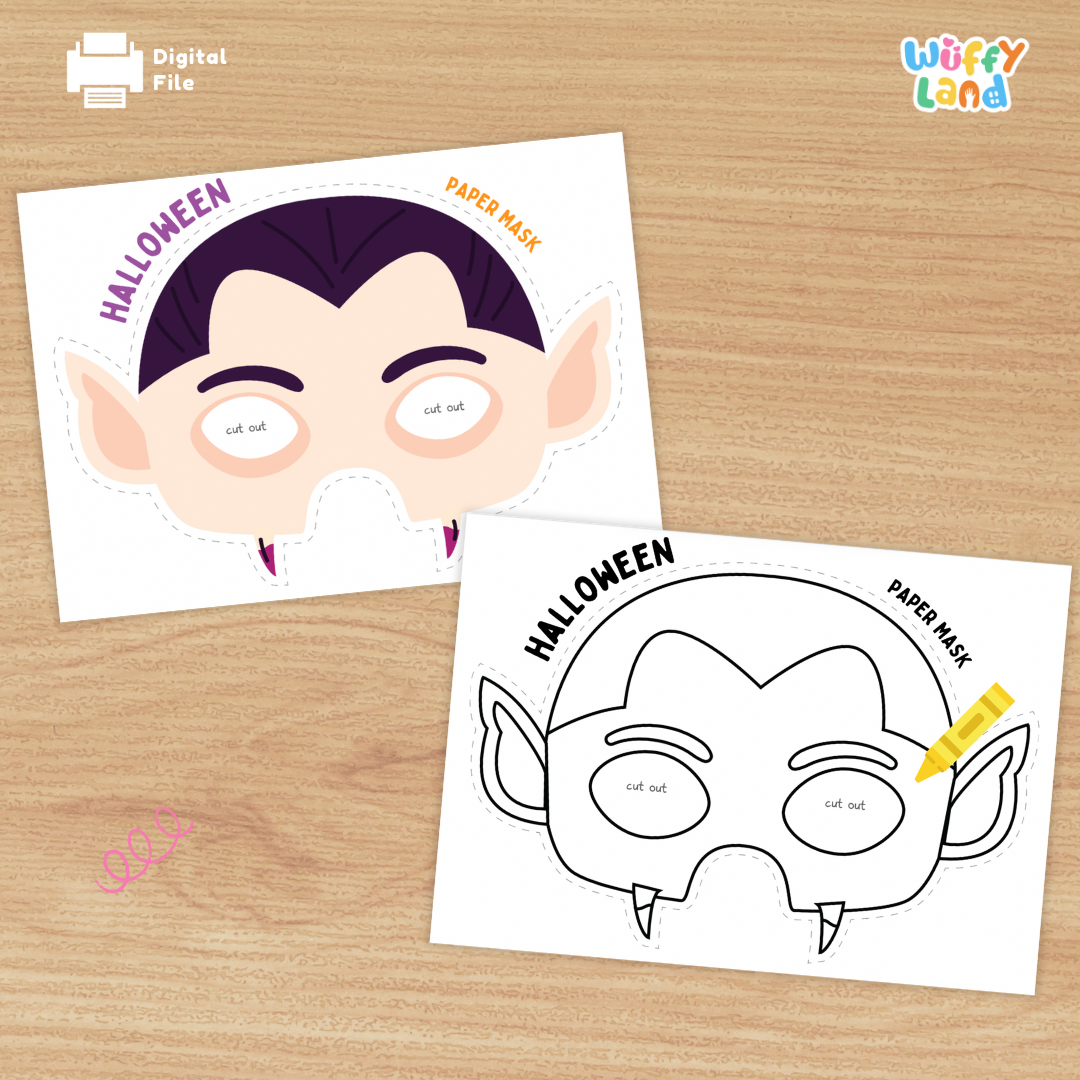 Halloween Vampire Paper Mask – Printable Craft (Color + B&W)