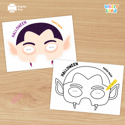 Halloween Vampire Paper Mask – Printable Craft (Color + B&W)