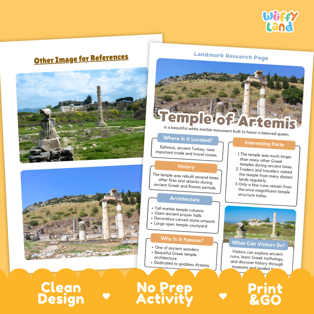 Temple of Artemis Landmark Research Page Worksheets and Reading Passage