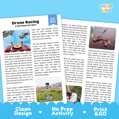 Drone Racing Sports Reading Passages Worksheets and Comprehension Activity
