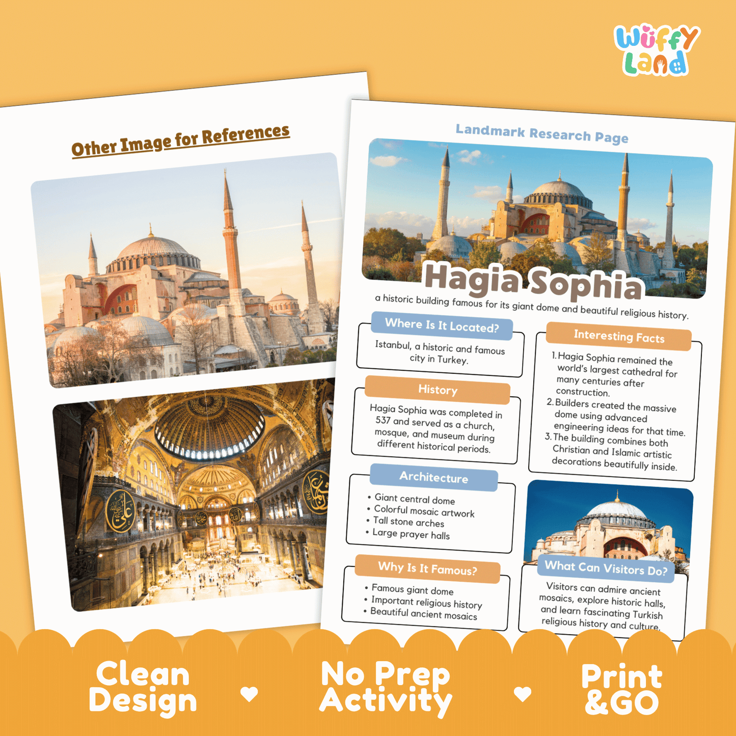 Hagia Sophia Landmark Research Page Worksheets and Fact Sheet Activity