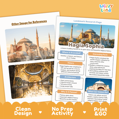 Hagia Sophia Landmark Research Page Worksheets and Fact Sheet Activity