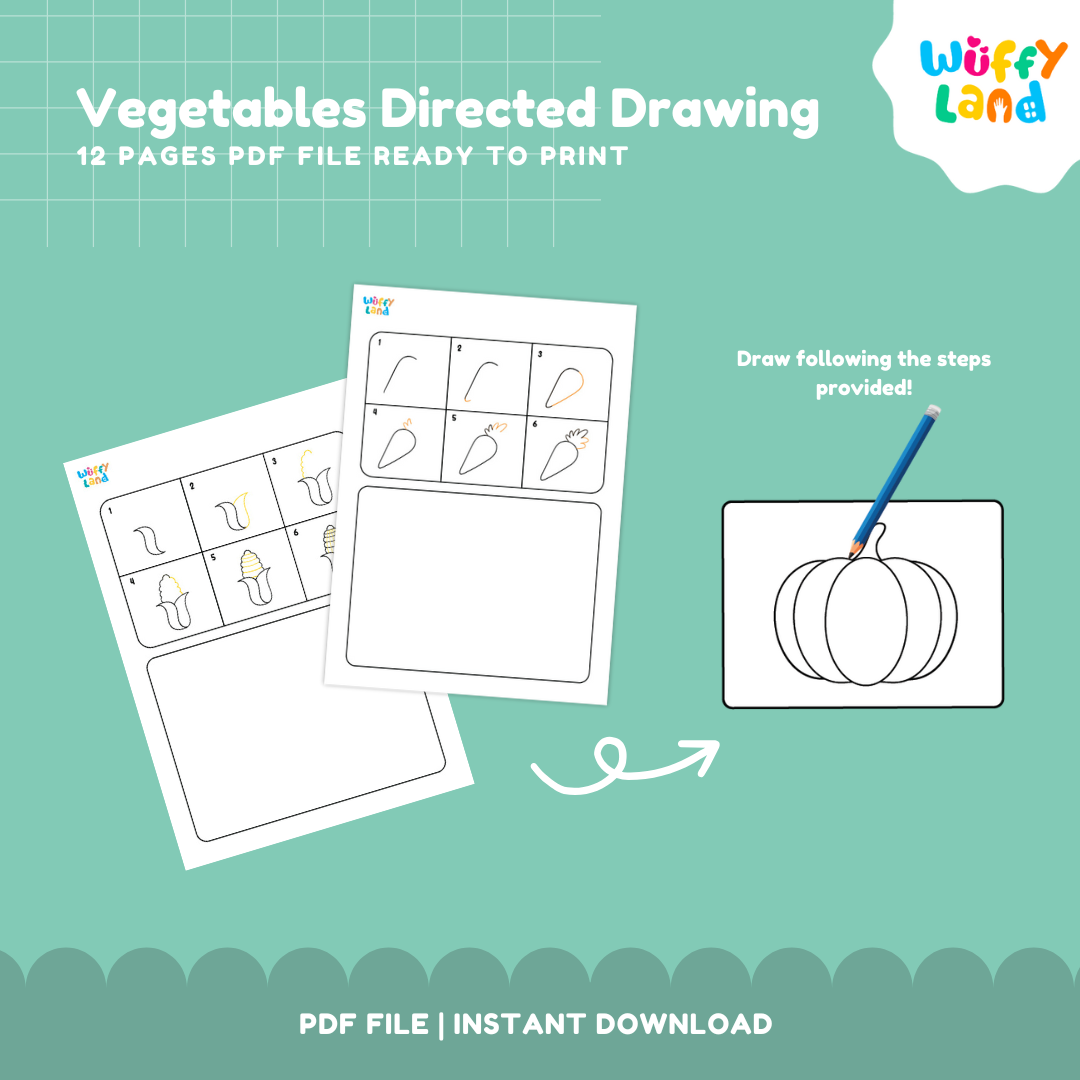 Vegetable Directed Drawing Worksheets - Printable Step-by-Step Art for Kids