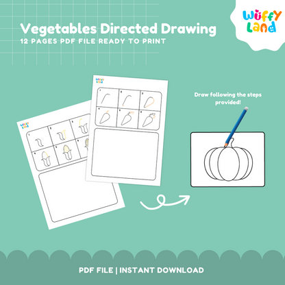 Vegetable Directed Drawing Worksheets - Printable Step-by-Step Art for Kids