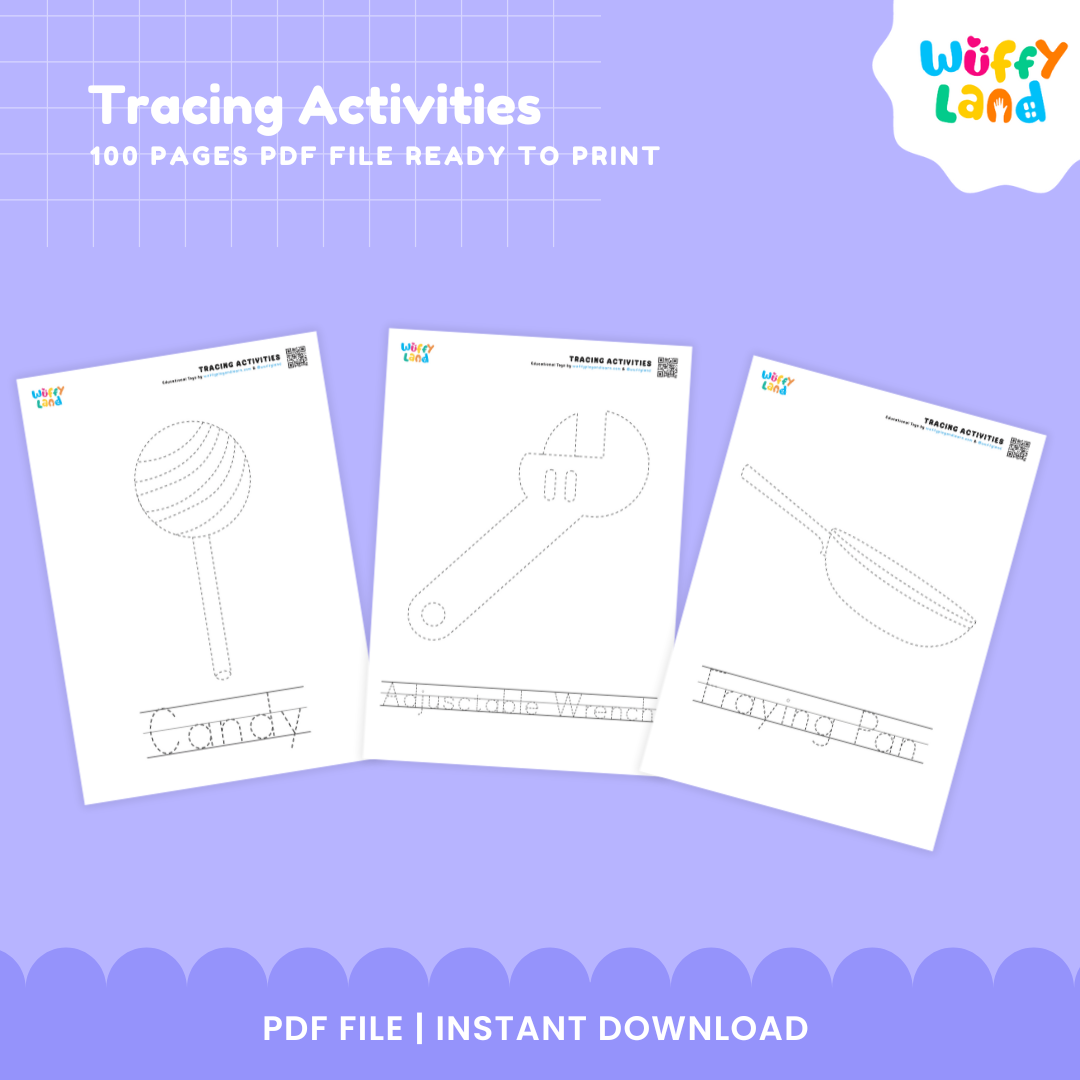 100 Pages Tracing Activities for Kids - Fun Educational Printable Worksheets - Learn Letters, Numbers Shapes