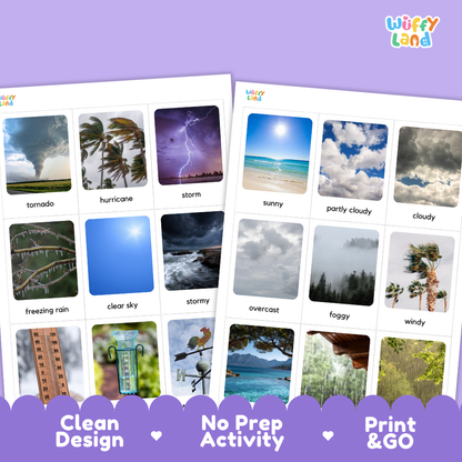 Weather and Climate Vocabulary Flashcards Printable Real Photo Cards