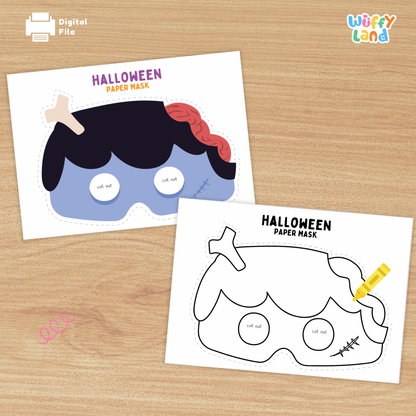 Halloween Zombie Paper Mask – Printable Craft (Color + B&W)