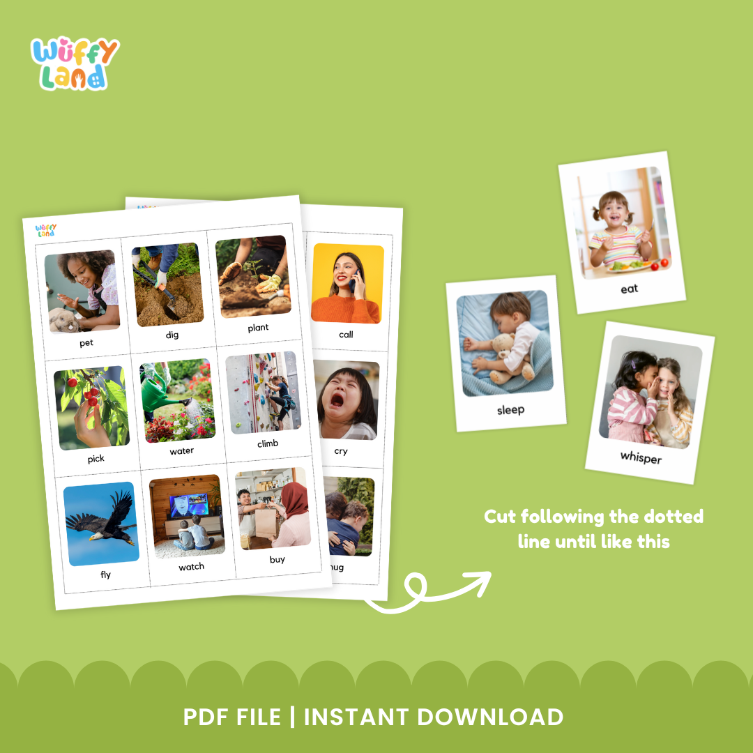 Kartu Flash Kata Kerja Aksi dengan Gambar Asli | 100 Kartu Kosakata yang Dapat Dicetak untuk ESL &amp; Anak-anak
