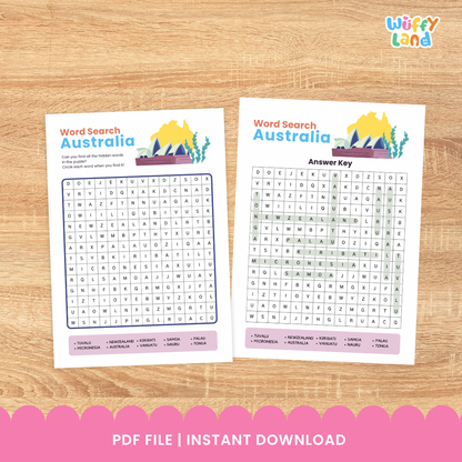 AUSTRALIA & OCEANIA Word Search Puzzle Worksheet - Australia Day Activity
