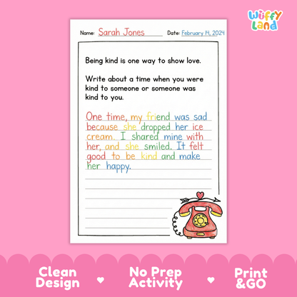 Valentine's Day Long Writing Prompts Worksheets