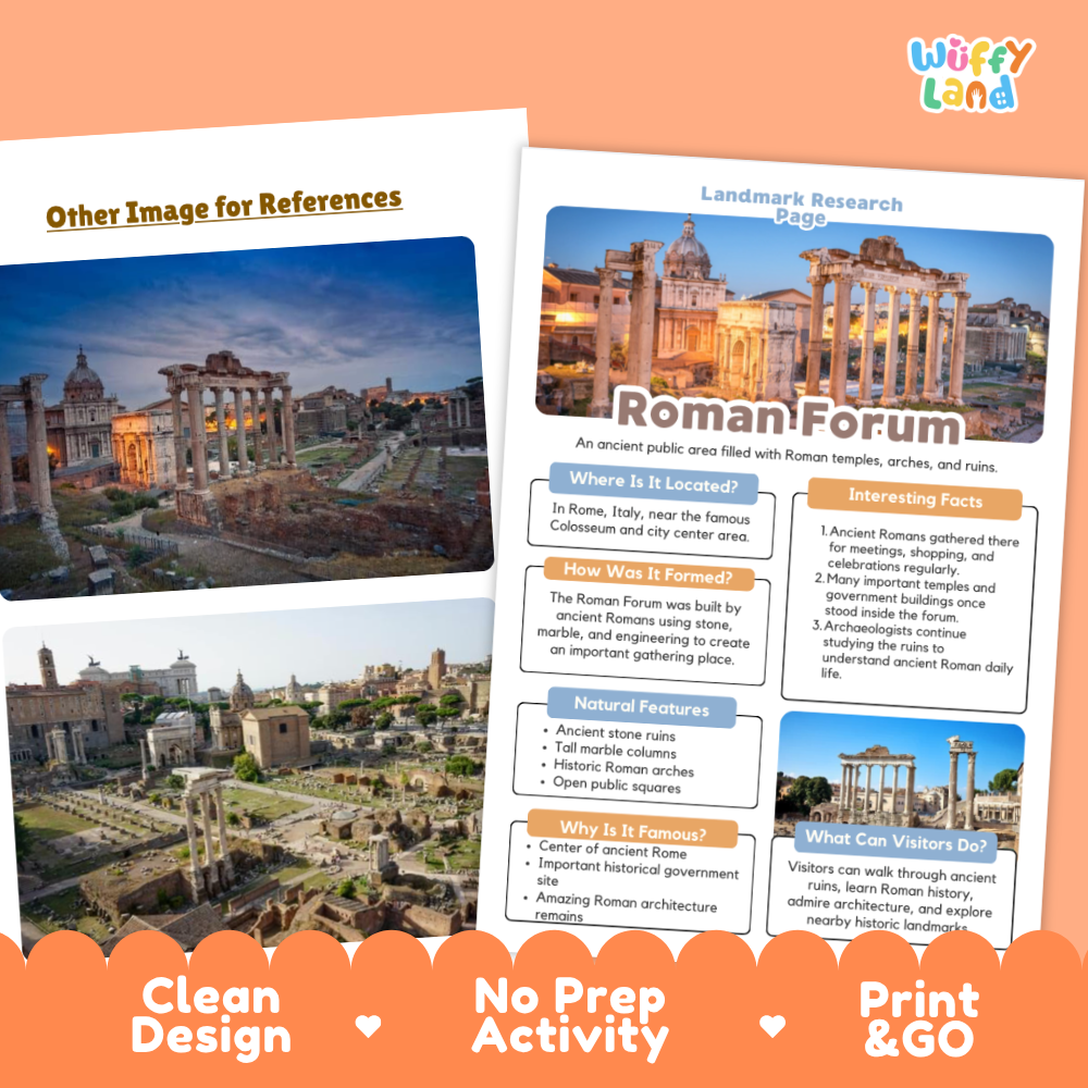 Roman Forum Landmark Research Project Worksheets and Fact Page Activity