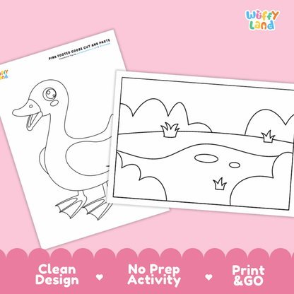 Pink Footed Goose Cut and Paste Craft and Coloring Activity Worksheets