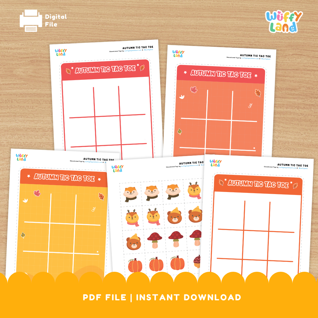 Permainan Tic Tac Toe Musim Gugur - Aktivitas Cetak Musim Gugur untuk Anak-anak - Papan Permainan Labu &amp; Daun