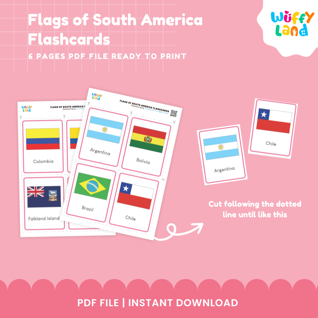 South America Flags Flashcards - 14 Page PDF Instant Download for Kids - Educational Geography Learning Tool