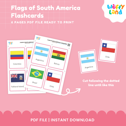 South America Flags Flashcards - 14 Page PDF Instant Download for Kids - Educational Geography Learning Tool