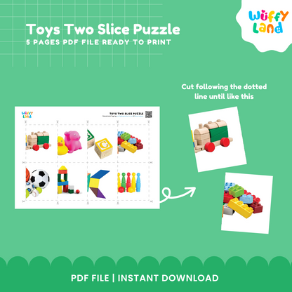 Toys Two Slice Puzzle - Fun Printable Activity for Kids