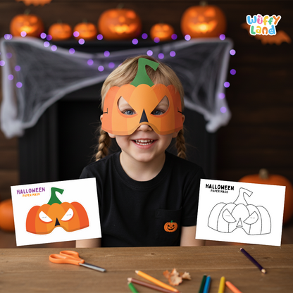 Halloween Pumpkin Paper Mask – Printable Craft (Color + B&W)