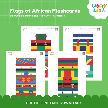 Flags of Africa Flashcards - 57 Educational Cards for Kids, Instant Download PDF