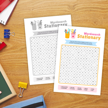 Back To School Stationary Word Search For Kids First Day of School