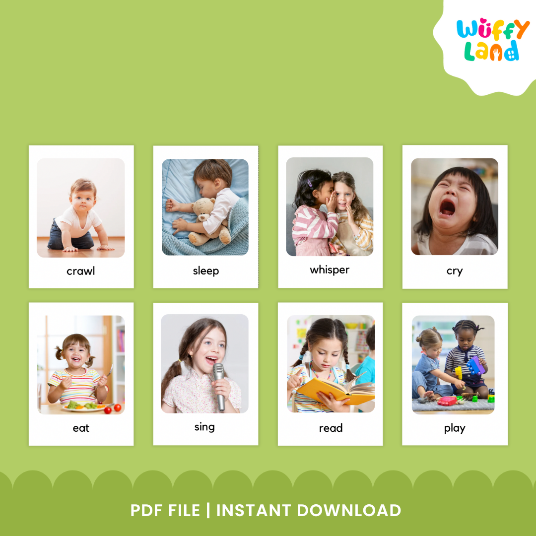 Kartu Flash Kata Kerja Aksi dengan Gambar Asli | 100 Kartu Kosakata yang Dapat Dicetak untuk ESL &amp; Anak-anak