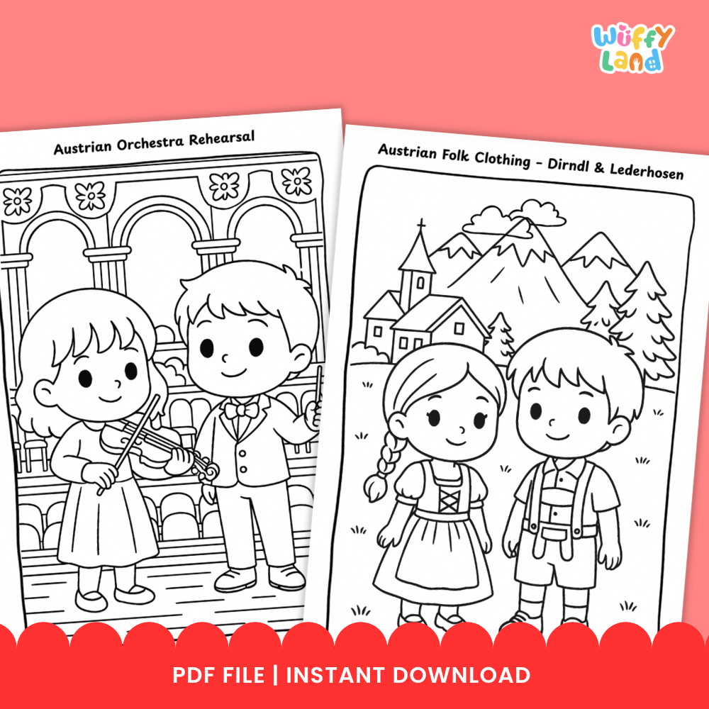 Austria Geography Coloring Pages European Culture Landmarks Alps Vienna Music Tyrol Printable Activity Pack