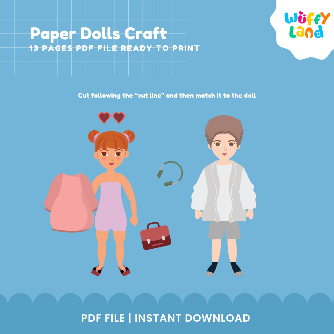 Printable Paper Dolls Craft Kit - DIY Kids Activity - Instant Download PDF