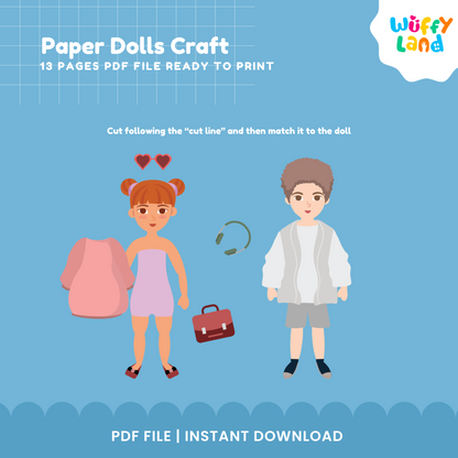 Printable Paper Dolls Craft Kit - DIY Kids Activity - Instant Download PDF