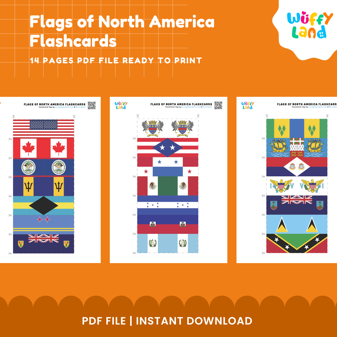 Explore North America: Printable Flags Flashcards for Kids - Educational Montessori Tool