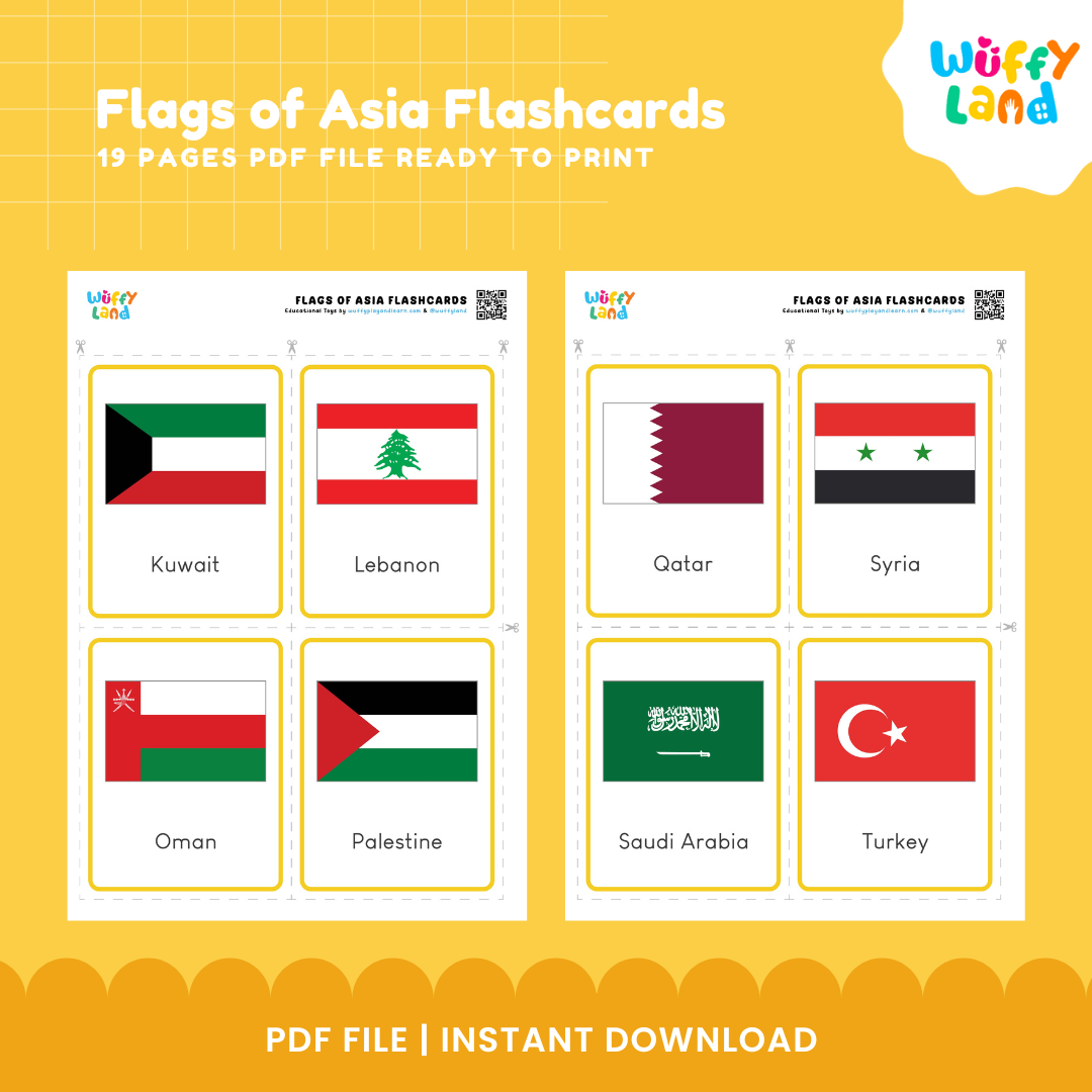 Flags of Asia Flashcards – 47 Printable Cards for Geography Learning