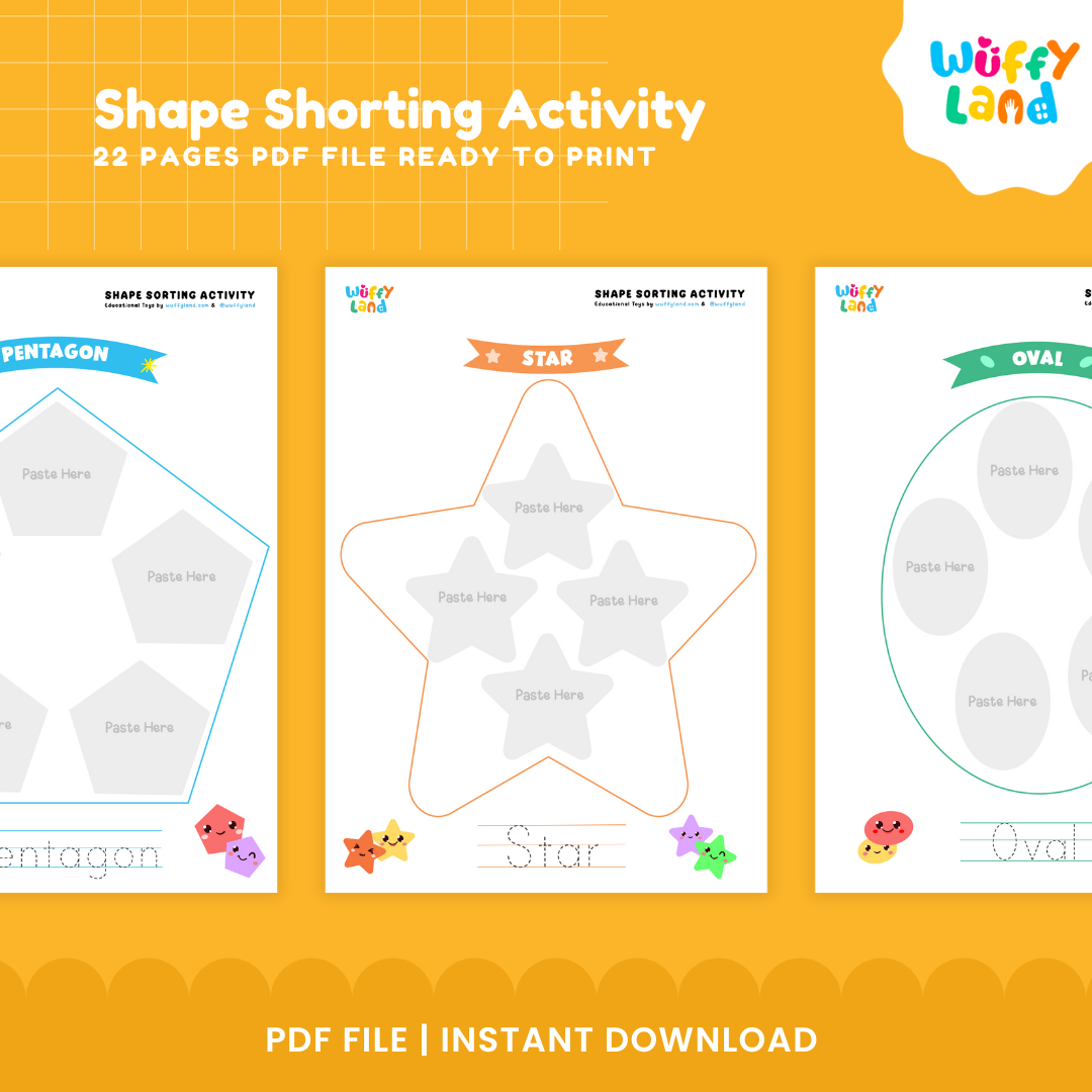 Shape Sorting Activity for Kids | 22 Pages Printable PDF | Fun Learning Tool