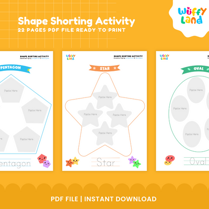 Shape Sorting Activity for Kids | 22 Pages Printable PDF | Fun Learning Tool