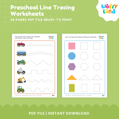 Preschool Line Tracing Worksheets | 20 Pages Printable PDF | Early Learning Activity