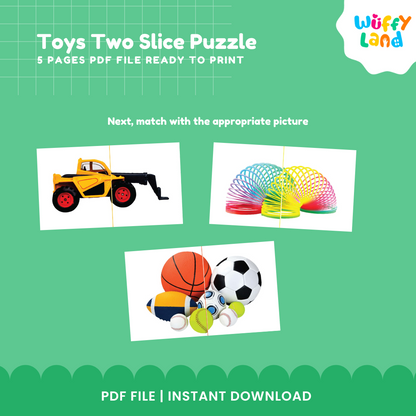 Toys Two Slice Puzzle - Fun Printable Activity for Kids