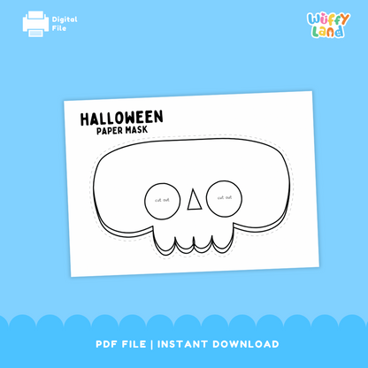 Halloween Skull Paper Mask – Printable Craft (Color + B&W)