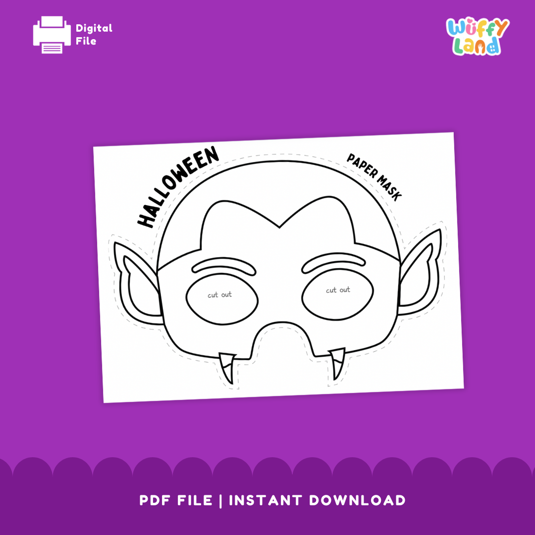 Halloween Vampire Paper Mask – Printable Craft (Color + B&W)