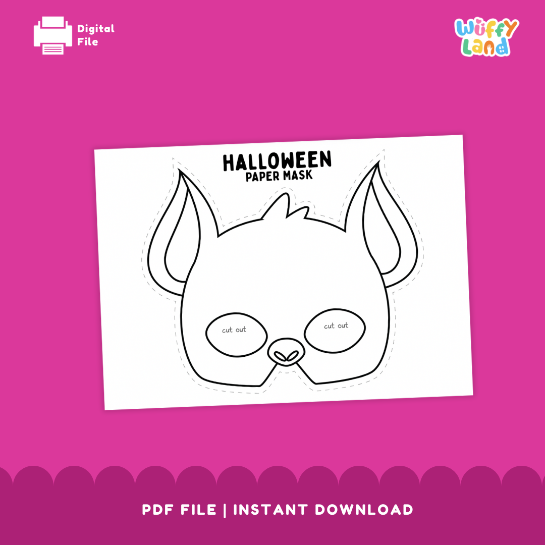 Halloween Bat Paper Mask Printable (Color + B&W) | PDF Costume Craft for Kids