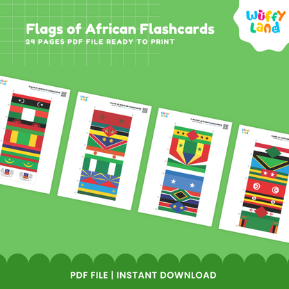 Flags of Africa Flashcards - 57 Educational Cards for Kids, Instant Download PDF