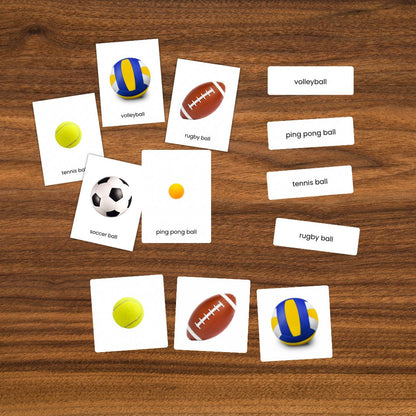 Kartu Sport Ball Montessori 3 Bagian dengan Gambar Asli